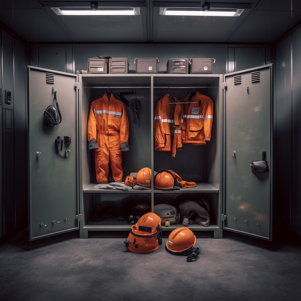 Orange hazard suits.