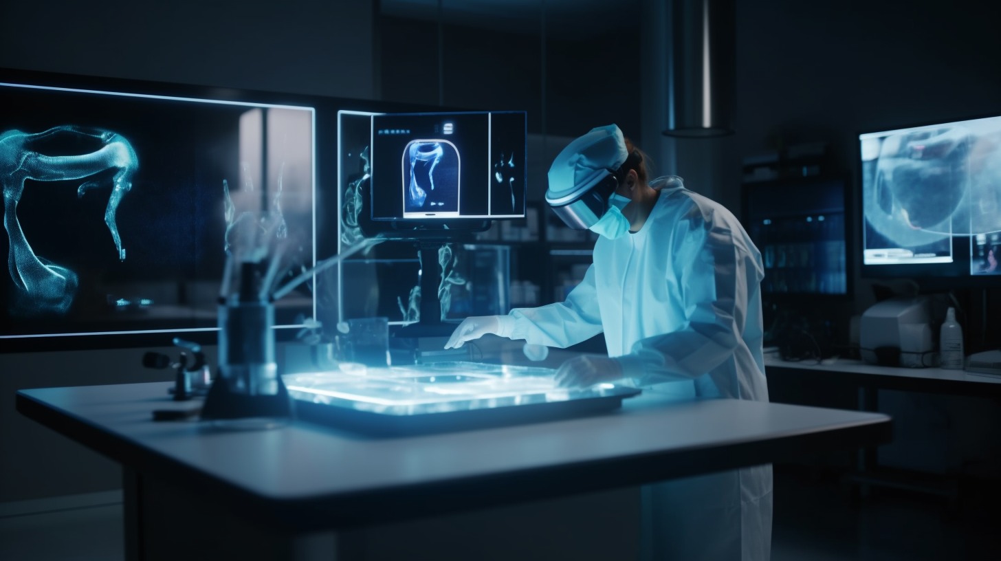 Man learning medical procedures using XR training.